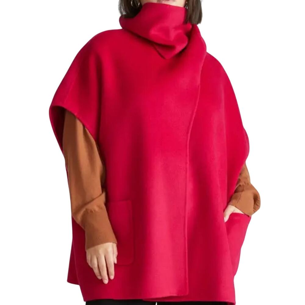 Universal Standard NEW Bright Pink Wool Blend Double Face Chic Layering Cape